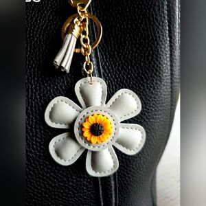 Gray Leather Flower Bag Charm